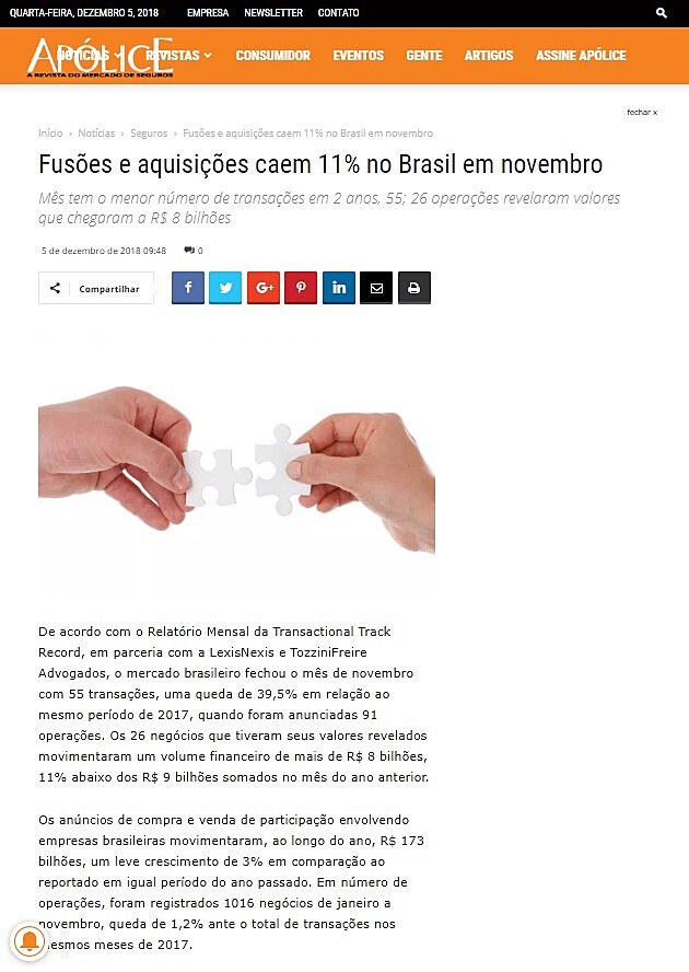 Fuses e aquisies caem 11% no Brasil em novembro